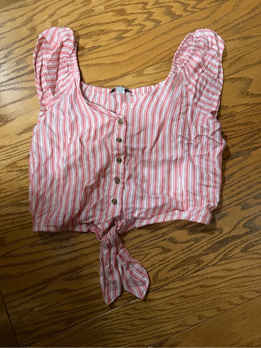 American Eagle Outfitters Pink and White Striped Tie-Front Crop Top